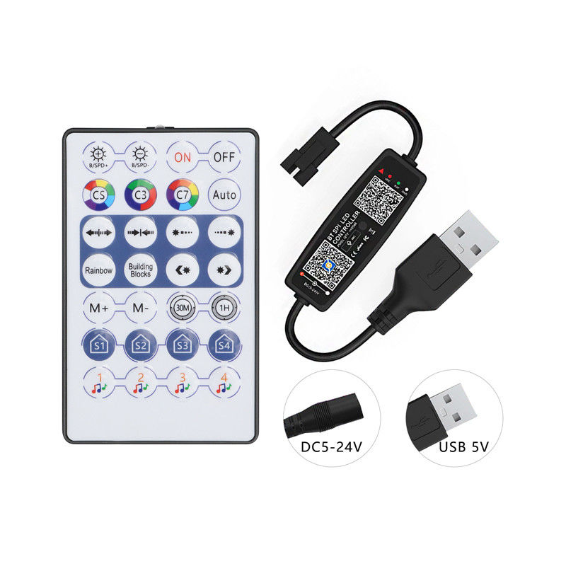 Mini USB 5V LED Strip Controller , Pixel LED Light Controller Bluetooth With RF Remote